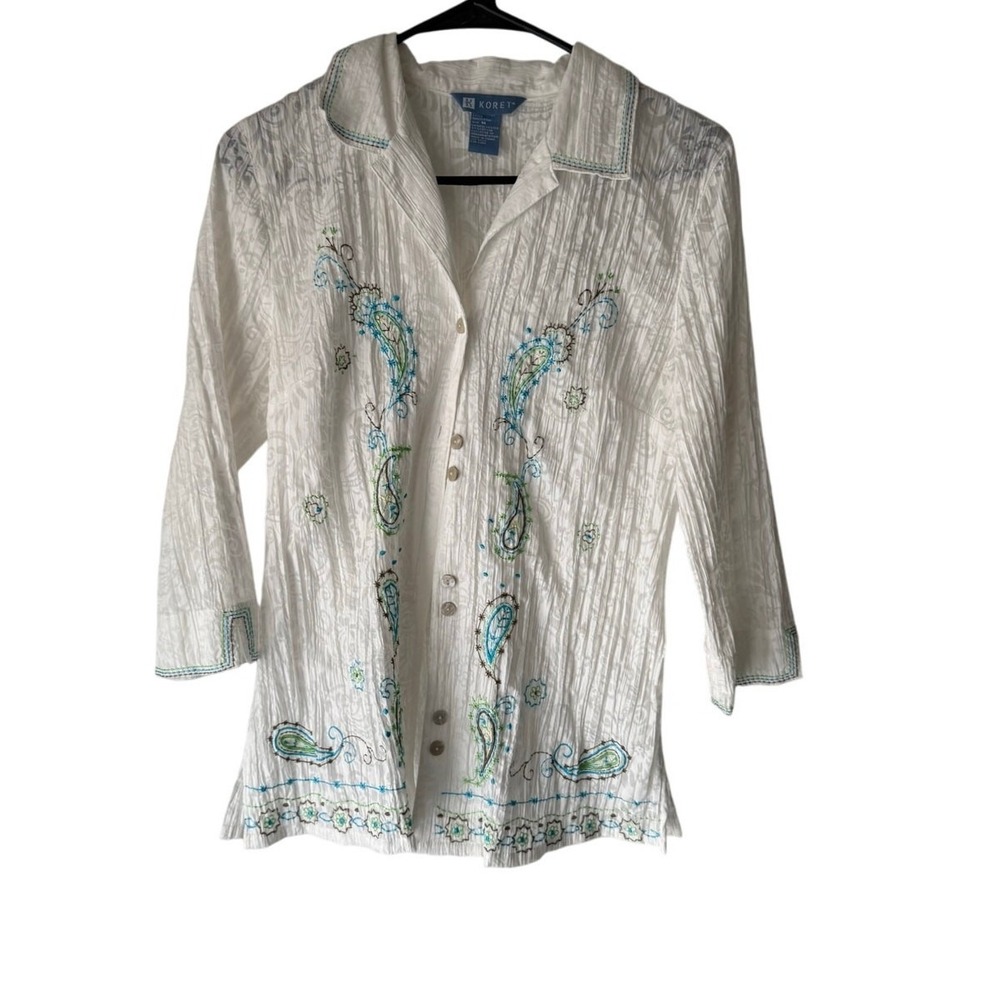 Koret Vintage Y2k Medium White Paisley Sheer Embroidered Top Coastal‎ Cowgirl